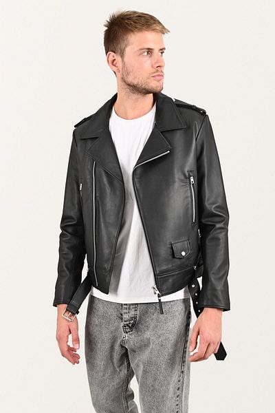 ALİN Eclipse Black Belted Genuine Leather Men's Biker Coat