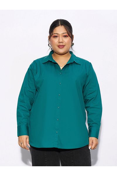 Sassafras By Styli Plus Solid Poplin Shirt with Full Button Closure