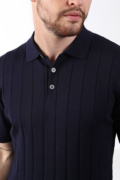 Ferraro Ανδρικό πλεκτό μπλουζάκι Navy Blue Polo Neck Ribbed 100% βαμβάκι