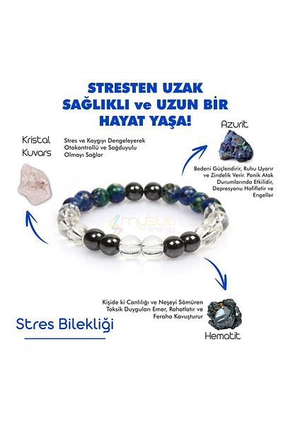 Mystic Energy Natural Stone Stress Talisman Bracelet - Certified (Azurit, Hematit, Crystal Quartz)