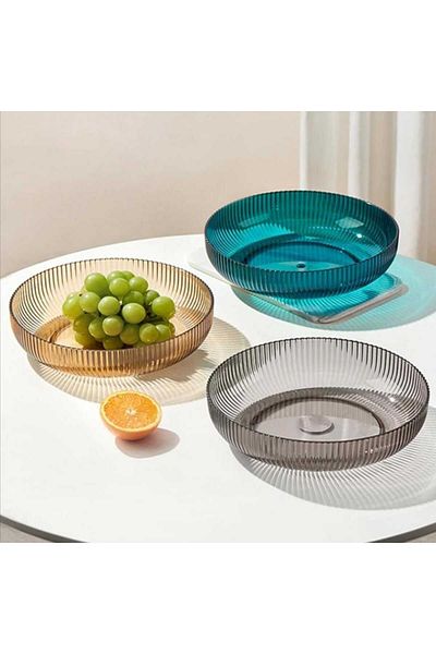 Purelegant 28 Cm Gray Plastic Fruit Pot Salad Plate - Serving Serving