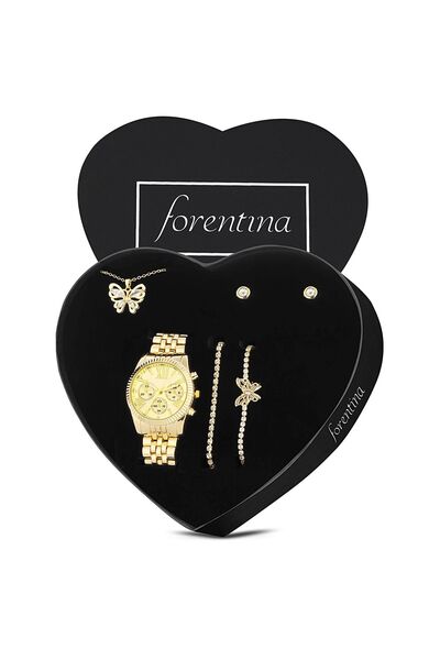 Forentina Altın Kaplama Kelebek Kolye Küpe Bileklik Saat Hediye Set - Ps324000tr