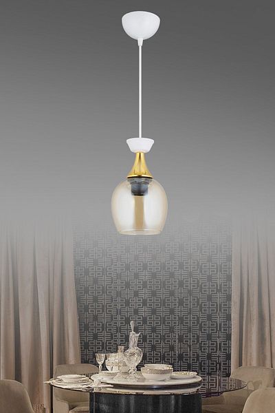 Docklight مصباح معلق فردي بجرة جرس بيضاء مع زجاج عسل وشريط أصفر ثريا فاخرة حديثة مواجهة للأسفل