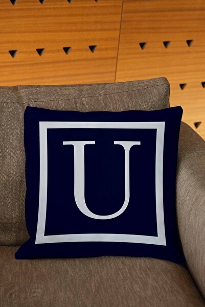 Şah Dekor Husă de pernă cu litere de culoare albastru bleumarin și alb cu imp...