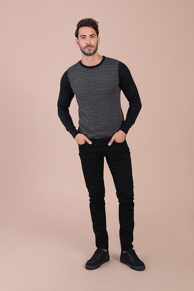 Ferraro Pulover negru din lână superfină pentru bărbați