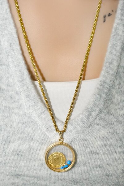 aytekgold Halat zincirli Çeyrekli cam çerçeveli kolye