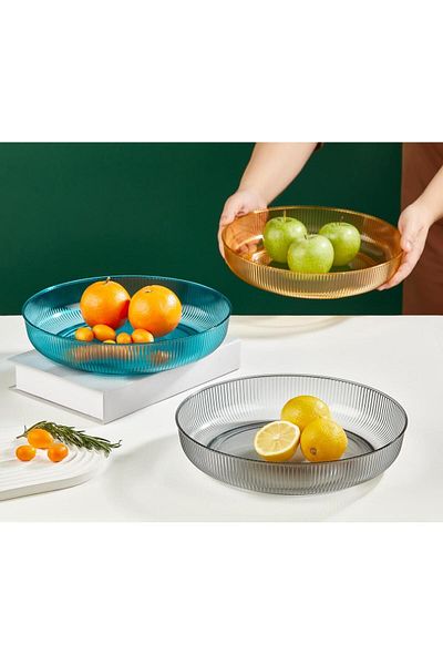 Purelegant 28 Cm Gray Plastic Fruit Pot Salad Plate - Serving Serving