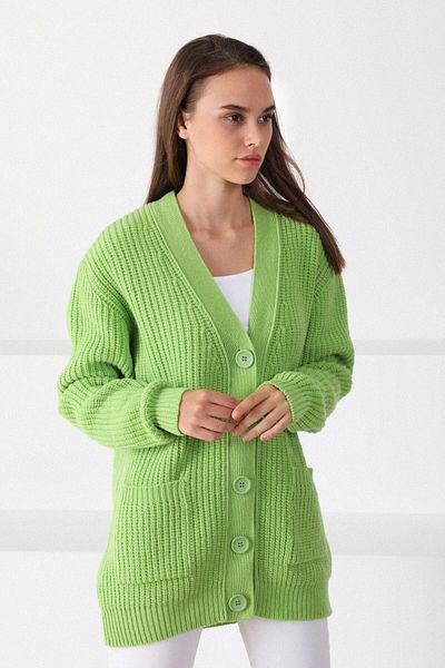 Ferraro Women's Green Apple Lamb Wool Oversize Knitwear Cardigan
