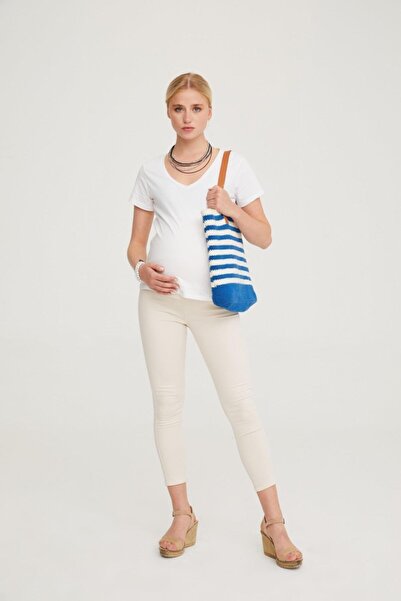 VAVIEN Hamile Süper Strech  Skinny Fit Pantolon Bej (EKRU) 1083