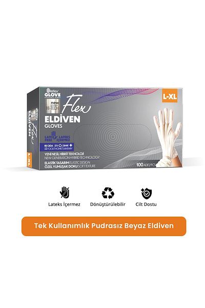 Reflex Flex Eldiven White Disposable Gloves - Size L to XL, Pack of 100