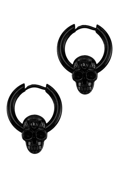 LABALABA Men's Hoop Model Black Color Steel Earring with Skull Object