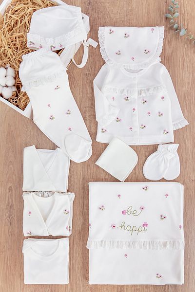 Babymod Floral Embroidered Laced Cotton 10 Piece Baby Girl Hospital Outlet Baby Set