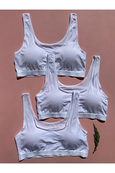 LEYNA BUTİK 3-Piece White Half Tank with Pads, Cotton and Lycra (M=70-75, L=80-85, XL=90-95, 2XL=100-105)