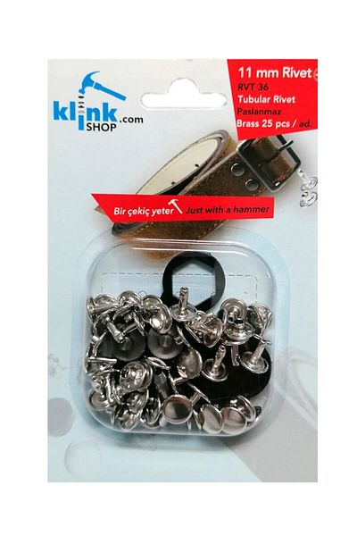 Klinkshop 11mm Nickel Color Rivet - Number 36 Hammer Application Apparatus and 25 Pieces Trok Kit - Stainless Brass