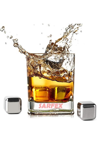 SARFEX Içecek Soğutma Taşı 4 Adet Çelik Viski Taşı Buz Küpleri Maşalı Set