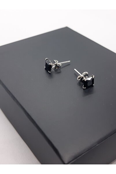 Set 925 Ayar Gümüş 'SİYAH' Zirkon Taşlı Kare Küpe