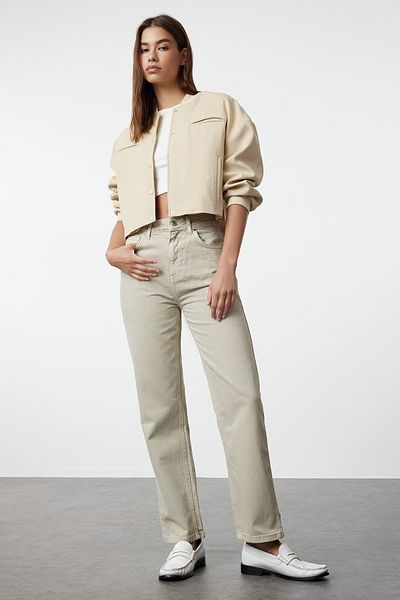 Trendyol Collection Stone High Waist Straight Jeans TWOSS24JE00087