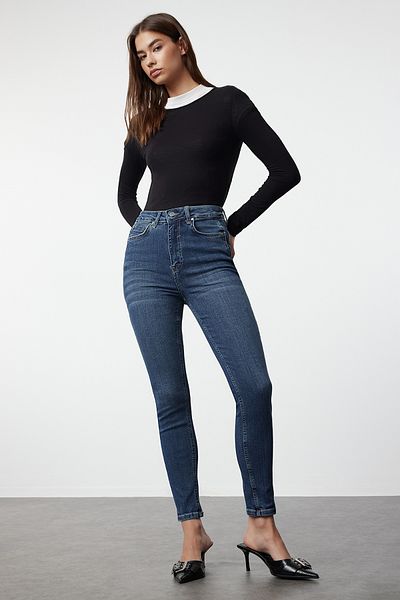 Trendyol Collection Blugi albastru închis cu talie înaltă - TWOSS24JE00086
