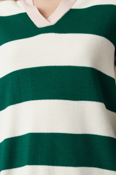 Trendyol Collection Wide Fit Khaki Striped Knitwear Sweater - Twoaw23Kz00008