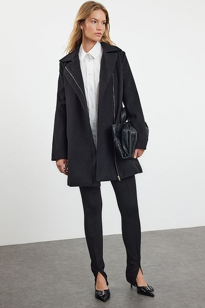 Trendyol Collection Palton negru din lână cu închidere mono TWOAW24KB00084