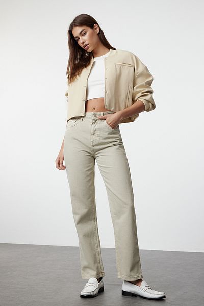 Trendyol Collection Stone High Waist Straight Jeans TWOSS24JE00087