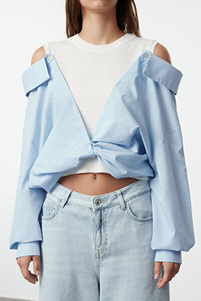 Trendyol Collection Ecru Knitwear Crop Sweater – zdobený tkaný, TWOAW25KZ00045