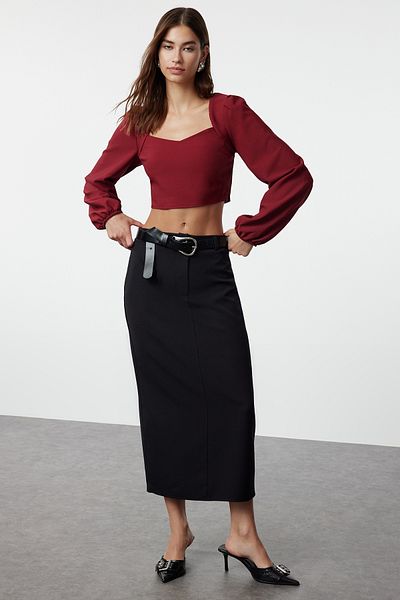 Trendyol Collection Μπλούζα μπορντώ με μακρυμάνικο γιακά καρδιές - TWOSS21BZ0236