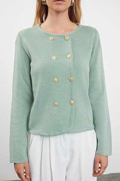 Trendyol Collection Mint Knitwear Double Breasted Jacket - TWOAW25HI00103