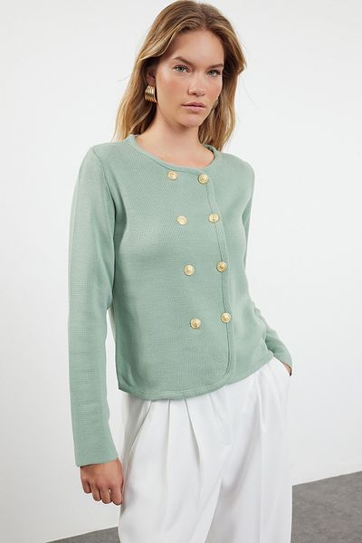 Trendyol Collection Mint Knitwear Double Breasted Jacket - TWOAW25HI00103