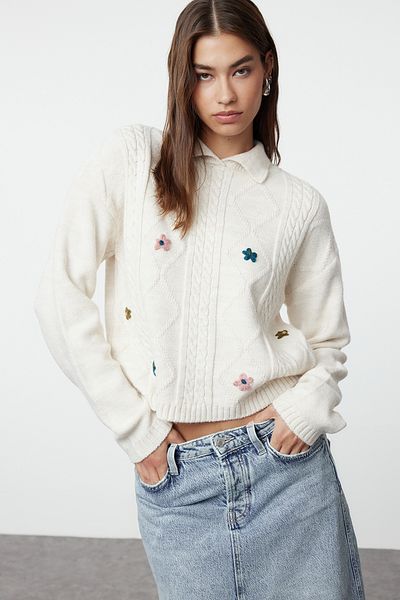 Trendyol Collection Pulover de tricotaj pentru împletitură de păr cu textura moale de piatră TWOAW25KZ00164