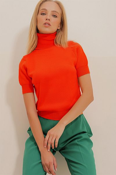 Trend Alaçatı Stili Dark Orange Turtleneck Sweater - Short Sleeve ALC-X10997