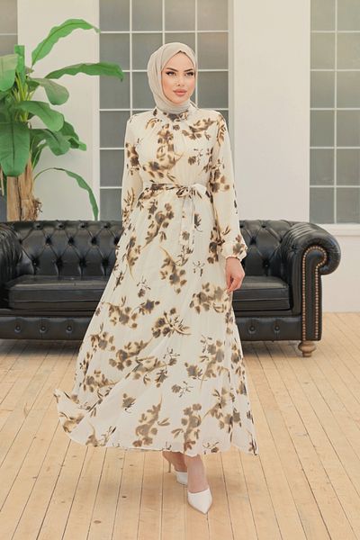 InStyle Καφέ φόρεμα σιφόν - Tie-Dye Floral Pattern