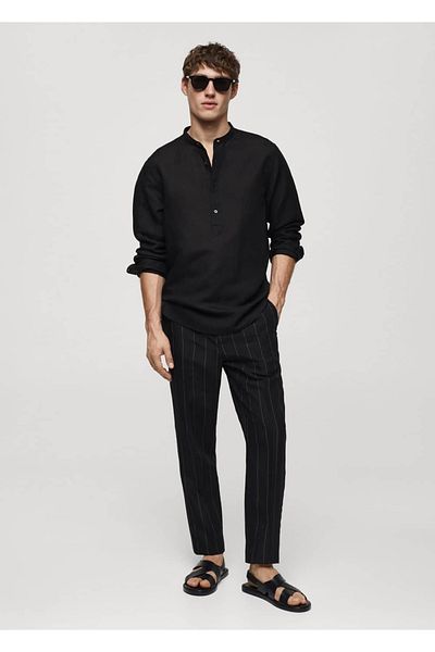 MANGO Man Thin Striped, Slim Fit Linen Trousers