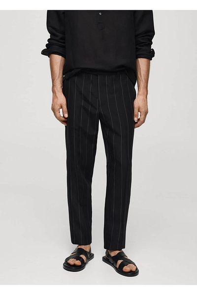 MANGO Man Thin Striped, Slim Fit Linen Trousers