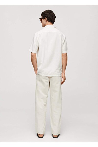 MANGO Man Bowling yakalı ve cepli keten gömlek