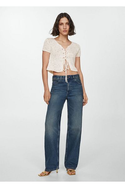 MANGO Woman Strickbluse mit Schnürverschluss