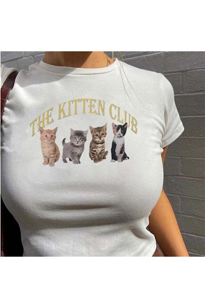 Touz Бяла къса рокля с щампа The Kitten Club