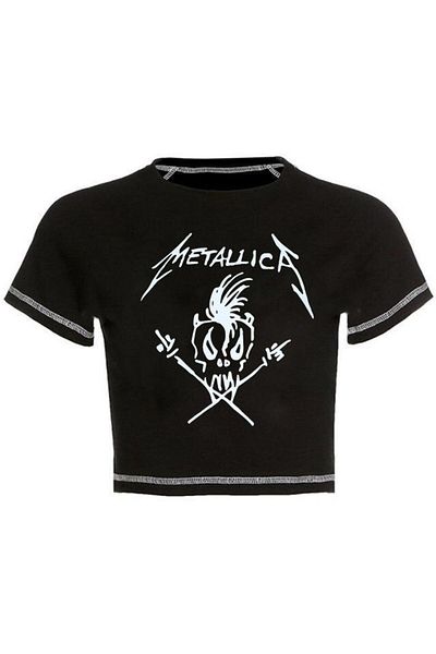 Touz Metallica Skull Printed Black Crop - Blunt Blunt Reverse Stitch