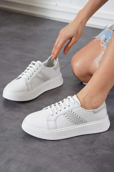 Moda Pie Pantofi sport din piele naturală colorați Kemar Yan, piele albă