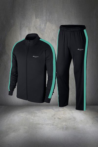 POSEIDON STORM Large Size Men's Black Comfortable Custom Supra Combed Cotton Fabric Front Pocket Tracksuit Set 4-10XL