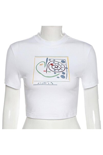 Touz Білий кроп-топ з принтом Küt Küt Face Art