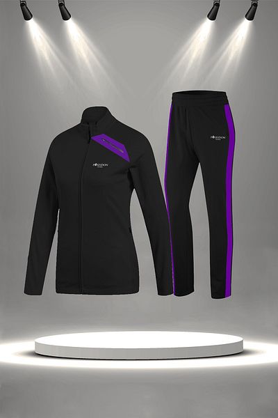POSEIDON STORM Μαύρο Supra Combed Cotton Γυναικείο Σετ για τρέξιμο και περπάτημα - Άνετο με φερμουάρ, S-3XL