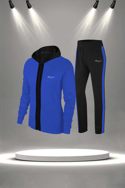 POSEIDON STORM Set de trening din bumbac pieptănat Supra Blue Plus Size - Confortabil cu fermoar și buzunare 4x