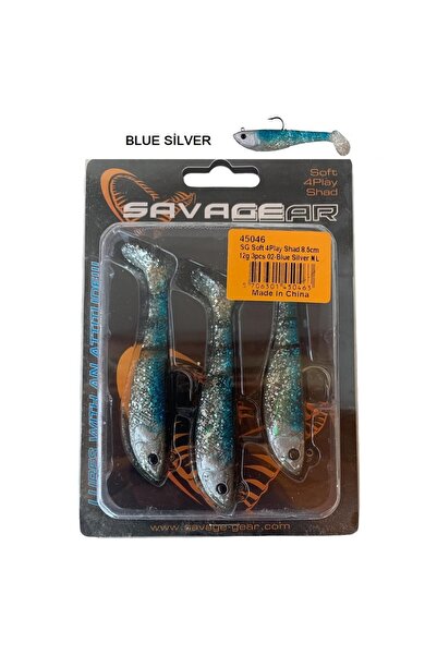Savage Gear Soft 4play Shad 8.5cm 12gr 3'lü Paket Silikon Suni Yem Blue Silver