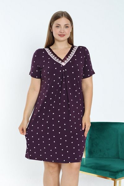 İntensive Plus Size - Stretch σατέν νυχτικό από βισκόζη, σχέδιο καρδιάς και κοντό μανίκι