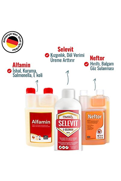 Munich Vet 3'lü Set Selevit Üreme (500 ml) - Neftor Hırıltı (500 ml) - Alfami...