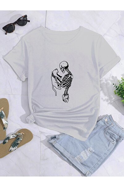 MİROZA Μπλουζάκι με στάμπα γάτας με υπερμεγέθη σκελετό