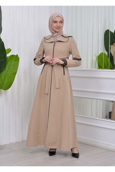 Modamix Belted Hooded Hijab Parachute Topcoat 1211