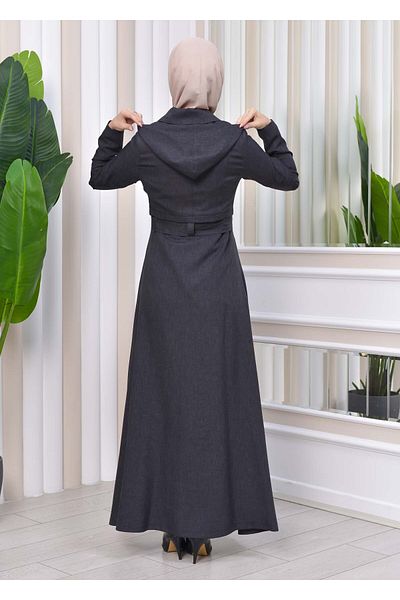 Modamix Zippered front Hooded-Belt Hijab Overcoat 1212
