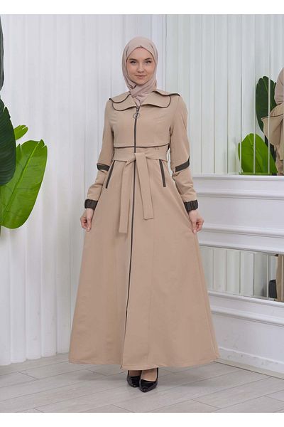 Modamix Belted Hooded Hijab Parachute Topcoat 1211